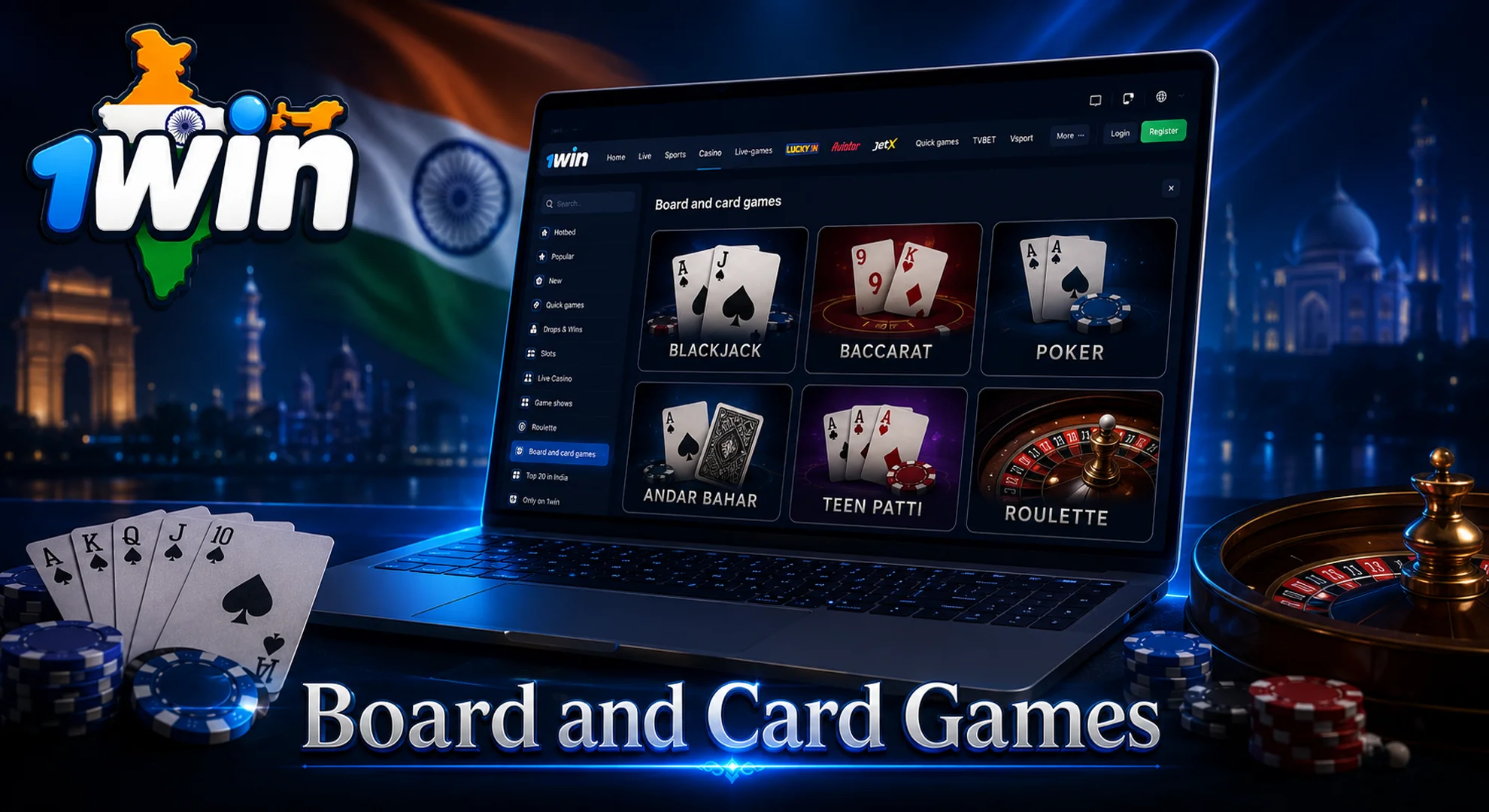 1win board and card games